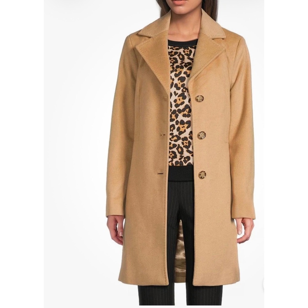 Donna Karan Wool Cashmere Blend Notch Collar Button Front Reefer Coat Size Large